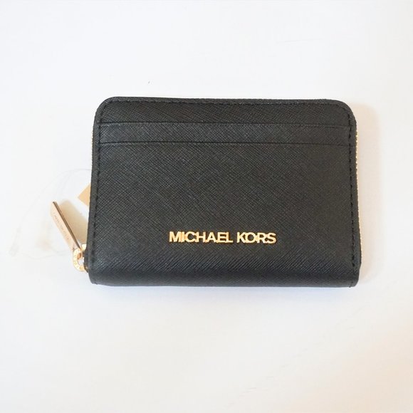 Michael Kors JST Card Case Wallet Black/Gold - Picture 1 of 9